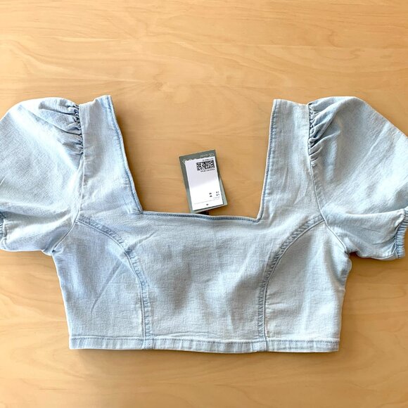 H&M Puff Sleeve Denim Crop Top - Picture 1 of 5